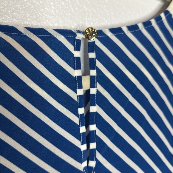 NWT Tory Burch Silk Blue White Striped Sheer Short Sleeve Blouse M $295 MSRP - Picture 4 of 5